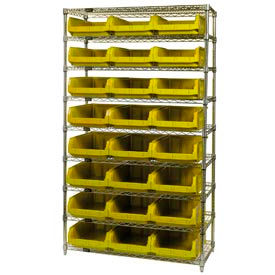 Chrome Shelving With 24 Magnum Giant Hopper Bins Yellow, 18x42x74