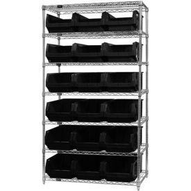 Chrome Shelving With 18 Magnum Giant Hopper Bins Black, 18x42x74