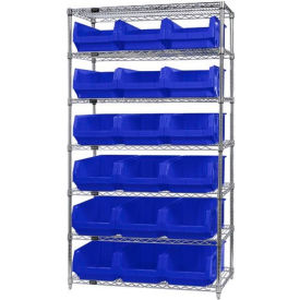 WR7-532 Chrome Shelving With 18 Magnum Giant Hopper Bins Blue, 18x42x74