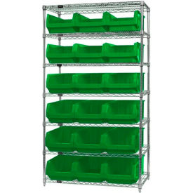WR7-532 Chrome Shelving With 18 Magnum Giant Hopper Bins Green, 18x42x74