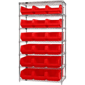 WR7-532 Chrome Shelving With 18 Magnum Giant Hopper Bins Red, 18x42x74