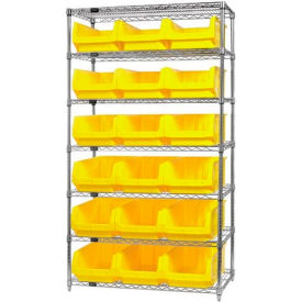 WR7-532 Chrome Shelving With 18 Magnum Giant Hopper Bins Yellow, 18x42x74