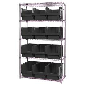 Quantum Chrome Shelving With 12 Magnum Giant Hopper Bins Black, 18x42x74