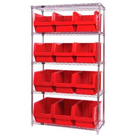 Chrome Shelving With 12 Magnum Giant Hopper Bins Red, 18x42x74