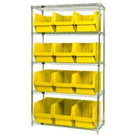 WR5-533 Chrome Shelving With 12 Magnum Giant Hopper Bins Yellow, 18x42x74