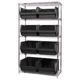Quantum WR5-543 Chrome Shelving With 8 Magnum Giant Hopper Bins Black, 18x42x74