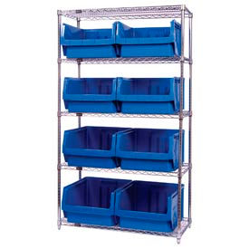 WR5-543 Chrome Shelving With 8 Magnum Giant Hopper Bins Blue, 18x42x74