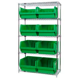 WR5-543 Chrome Shelving With 8 Magnum Giant Hopper Bins Green, 18x42x74