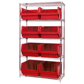 Chrome Shelving With 8 Magnum Giant Hopper Bins Red, 18x42x74