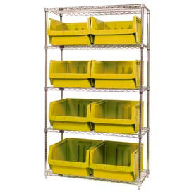 Chrome Shelving With 8 Magnum Giant Hopper Bins Yellow, 18x42x74