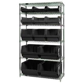 Quantum Chrome Shelving With 13 Magnum Giant Hopper Bins Black, 18x42x74