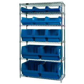 Quantum WR6-13-MIX Chrome Shelving With 13 Magnum Giant Hopper Bins Blue, 18x42x74