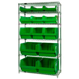 Chrome Shelving With 13 Magnum Giant Hopper Bins Green, 18x42x74