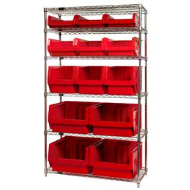 WR6-13-MIX Chrome Shelving With 13 Magnum Giant Hopper Bins Red, 18x42x74