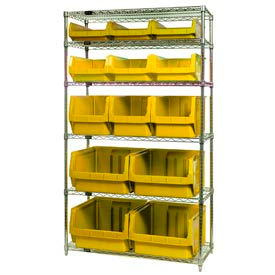 WR6-13-MIX Chrome Shelving With 13 Magnum Giant Hopper Bins Yellow, 18x42x74