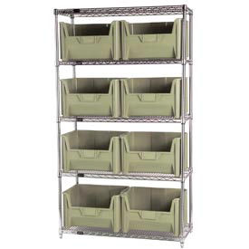 WR5-700 Chrome Wire Shelving With 8 Giant Hopper Bins Ivory, 18x42x74