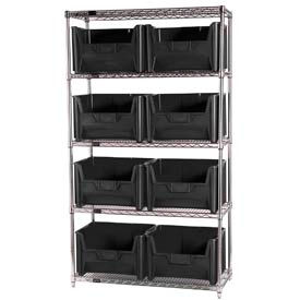 WR5-700 Chrome Wire Shelving With 8 Giant Hopper Bins Black, 18x42x74