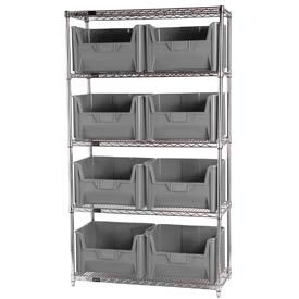 WR5-700 Chrome Wire Shelving With 8 Giant Hopper Bins Gray, 18x42x74