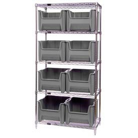 WR5-800 Chrome Wire Shelving With 8 Giant Hopper Bins Gray, 18x36x74