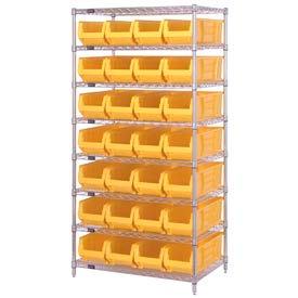 Chrome Wire Shelving With 28 24"D Hopper Bins Yellow, 24x36x74
