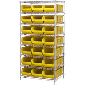 Chrome Wire Shelving With 21 24"D Hopper Bins Yellow, 24x36x74