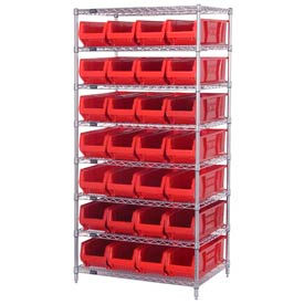Chrome wire Shelving With 28 30"D Hopper Bins Red, 30x36x74