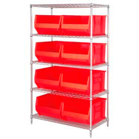 Wire Shelving With 8 30"D Hopper Bins Red, 30x42x74