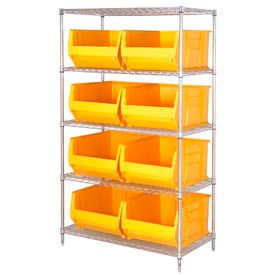 Chrome Wire Shelving With 8 30"D Hopper Bins Yellow, 30x42x74