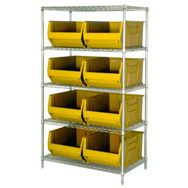 Chrome Wire Shelving With 8 36"D Hopper Bins Yellow, 36x36x86