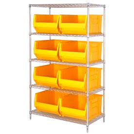 Chrome Wire Shelving With 8 36"D Hopper Bins Yellow, 36x48x86