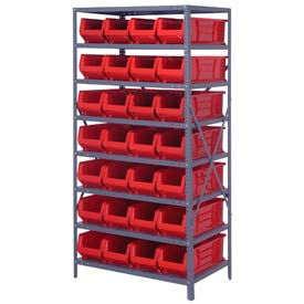 Steel Shelving with 28 24"D Hulk Hopper Bins Red, 24x36x75