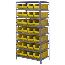Steel Shelving with 28 24"D Hulk Hopper Bins Yellow, 24x36x75