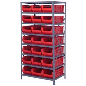Steel Shelving with 21 24"D Hulk Hopper Bins Red, 24x36x75