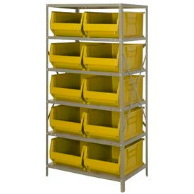 Steel Shelving with 10 24"D Hulk Hopper Bins Yellow, 24x36x75