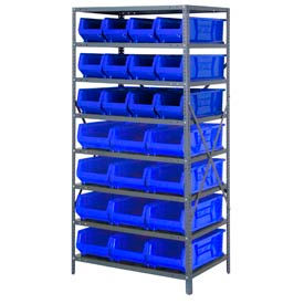 Steel Shelving with 24 24"D Hulk Hopper Bins Blue, 24x36x75
