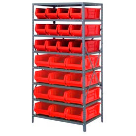 Steel Shelving with 24 24"D Hulk Hopper Bins Red, 24x36x75