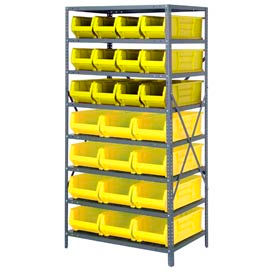 Steel Shelving with 24 24"D Hulk Hopper Bins Yellow, 24x36x75