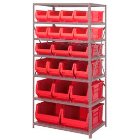 Steel Shelving with 20 24"D Hulk Hopper Bins Red, 24x36x75