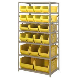 Steel Shelving with 20 24"D Hulk Hopper Bins Yellow, 24x36x75