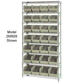 WR7-245 Chrome Wire Shelving With 24 Giant Plastic Stacking Bins Ivory, 36x12x74