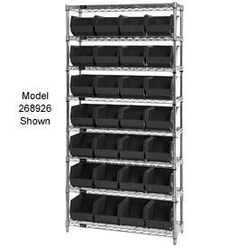 Chrome Wire Shelving With 24 Giant Plastic Stacking Bins Black, 36x12x74