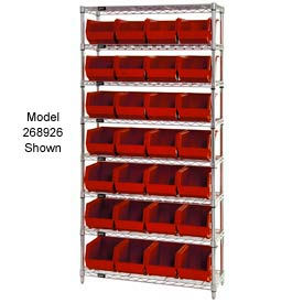 Quantum Chrome Wire Shelving With 24 Giant Plastic Stacking Bins Red, 36x12x74