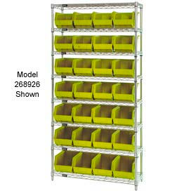 WR7-245 Chrome Wire Shelving With 24 Giant Plastic Stacking Bins Yellow, 36x12x74