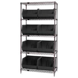 Quantum WR5-270 Wire Shelving With 8 Stacking Bins Black, 36x18x74