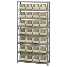 Steel Shelving With 28 Giant Stacking Bins Ivory, 12x36x75