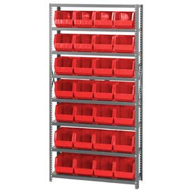 Steel Shelving With 28 Giant Stacking Bins Red, 12x36x75
