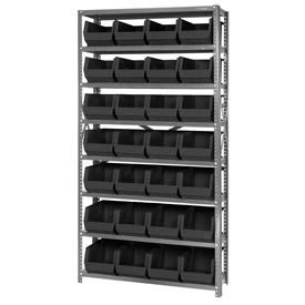 Quantum Steel Shelving With 28 Giant Stacking Bins Black, 12x36x75