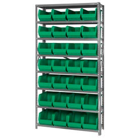 Steel Shelving With 28 Giant Stacking Bins Green, 12x36x75