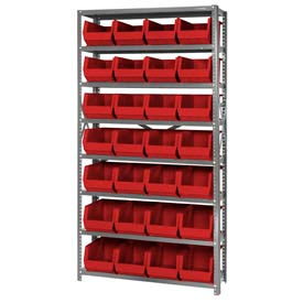 Steel Shelving With 28 Giant Stacking Bins Red, 12x36x75