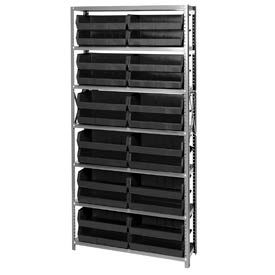 Steel Shelving With 24 Giant Stacking Bins Black, 12x36x75